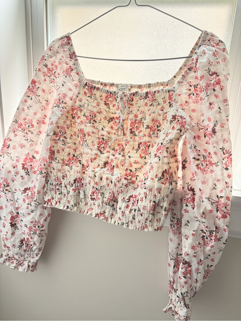 American Eagle Cherry Blossom Smocked Blouse